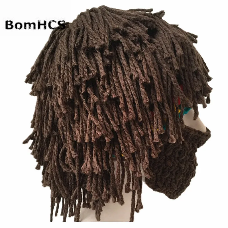 BomHCS Halloween Gift Wig Beard Hats Hobo Mad Scientist Rasta Caveman Handmade Knit Warm Winter Caps Funny Party Mask Beanies