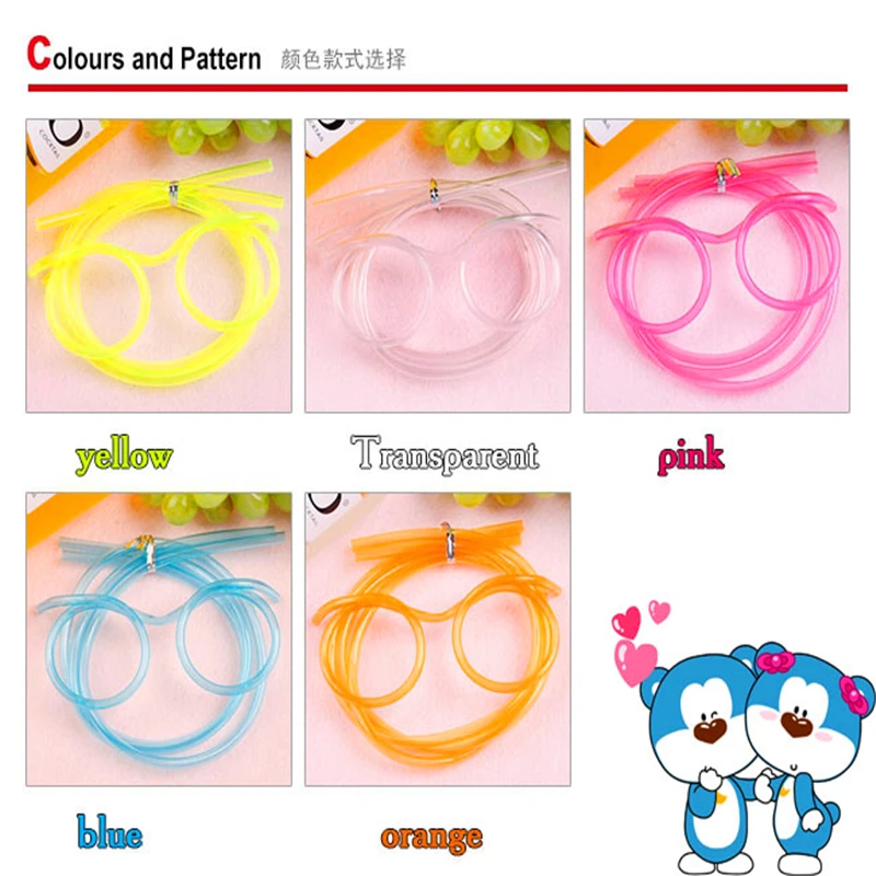 1Pcs Soft Plastic Straw Funny Glasses Flexible Drinking Toys Party Joke Tube Tool Kids Baby Birthday Interesting Game Gadgets