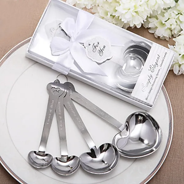 150sets/lot Love Wedding favors of Simply Elegant Heart Shaped Stainless Steel measuring spoon in White Gift Box ni315