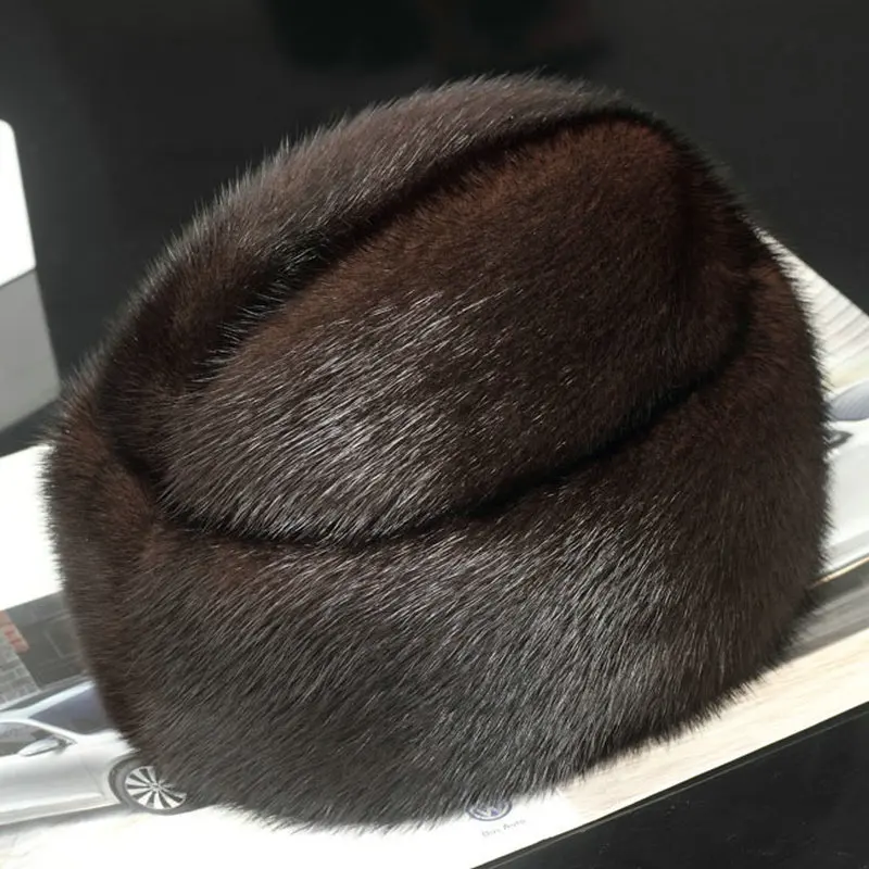 Winter Men Hat Real Mink Fur Warm Hand Made Hats Father's Day Winter Cotton&Polyester Lining Gentleman Hat Nature Men's Caps