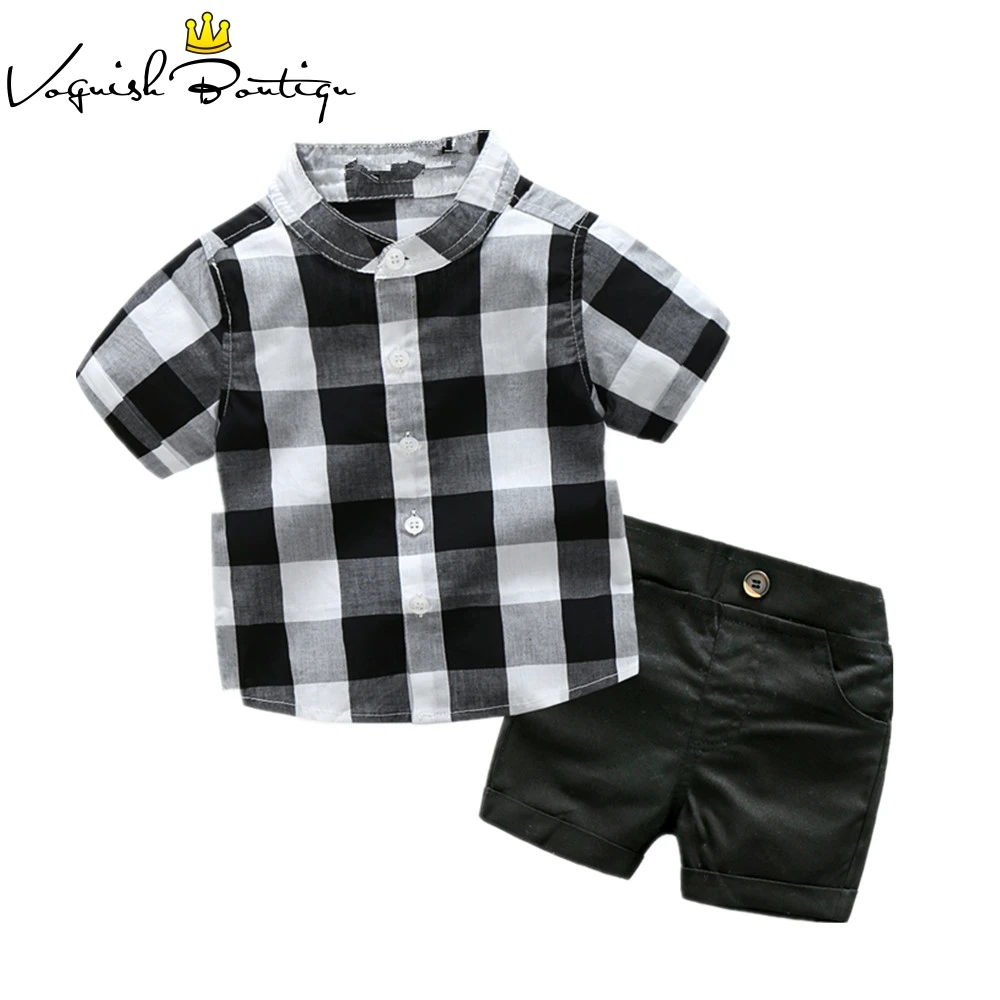 

Short sleeve shirt with black shorts white and black shirt with shorts for baby boys clothing boys clothes