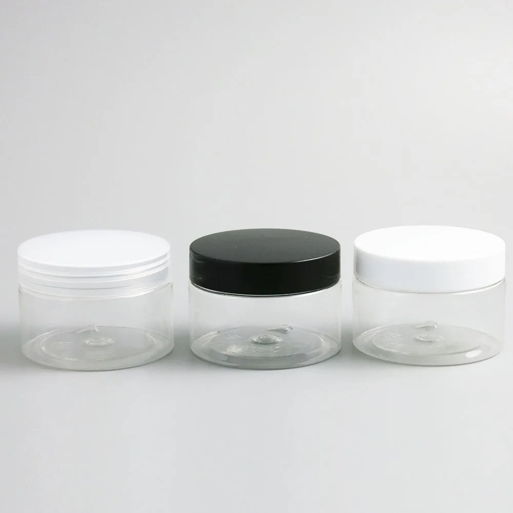 

24 x 120g 4oz Refillable Transparent PET Plastic Cream Jars Containers Pot With White Black Clear Plastic Lids PVC Pad