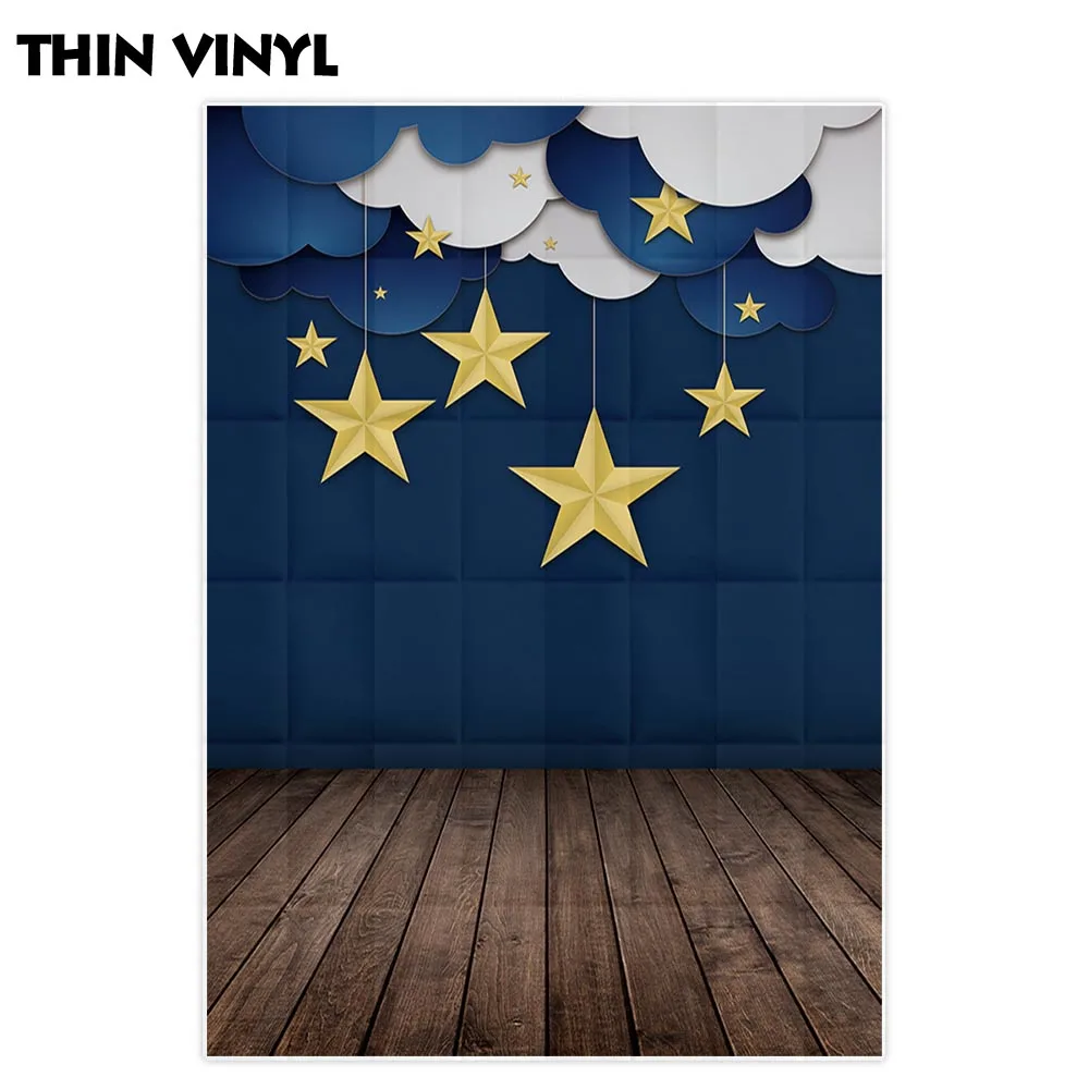 Фон Funnytree для фотосъемки, темно-синий фон для студийной фотосъемки с изображением ночи, звезды, облаков, деревянного фона для детской вечеринки