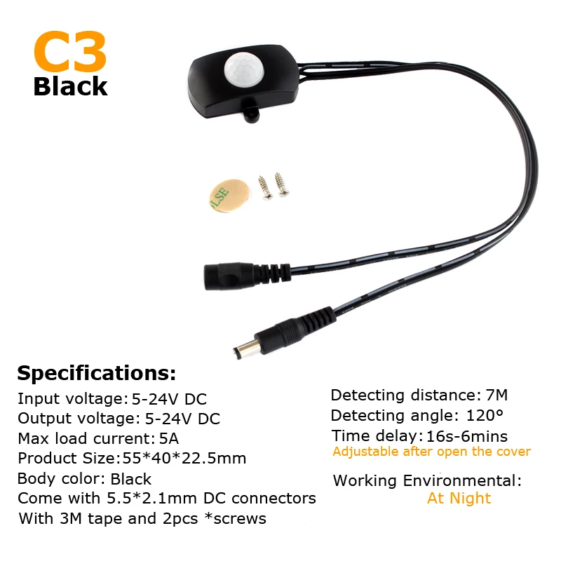 Motion Sensor 12V 24V 5V DC Movement Detector Timer Automatic Switch ON OFF PIR Infrared LED Strip Motion Sensor Light Switch
