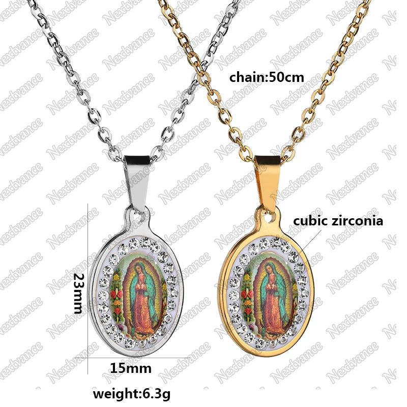 Nextvance High Quality Stainless Steel Virgin Mary Pendant Necklaces Cubic Zircon Madonna Women Necklace Catholic Christian Gift