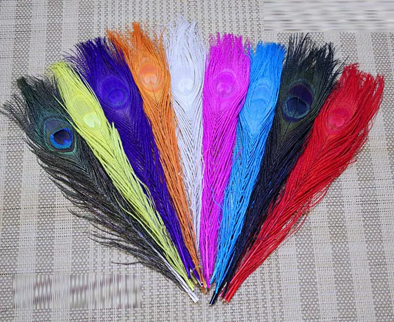 Hot sale 50pcs/Lot  Dyed Mixed Colour Peacock Tail Feathers 10-12inch,eye width 3.0cm,Peacock Feathers