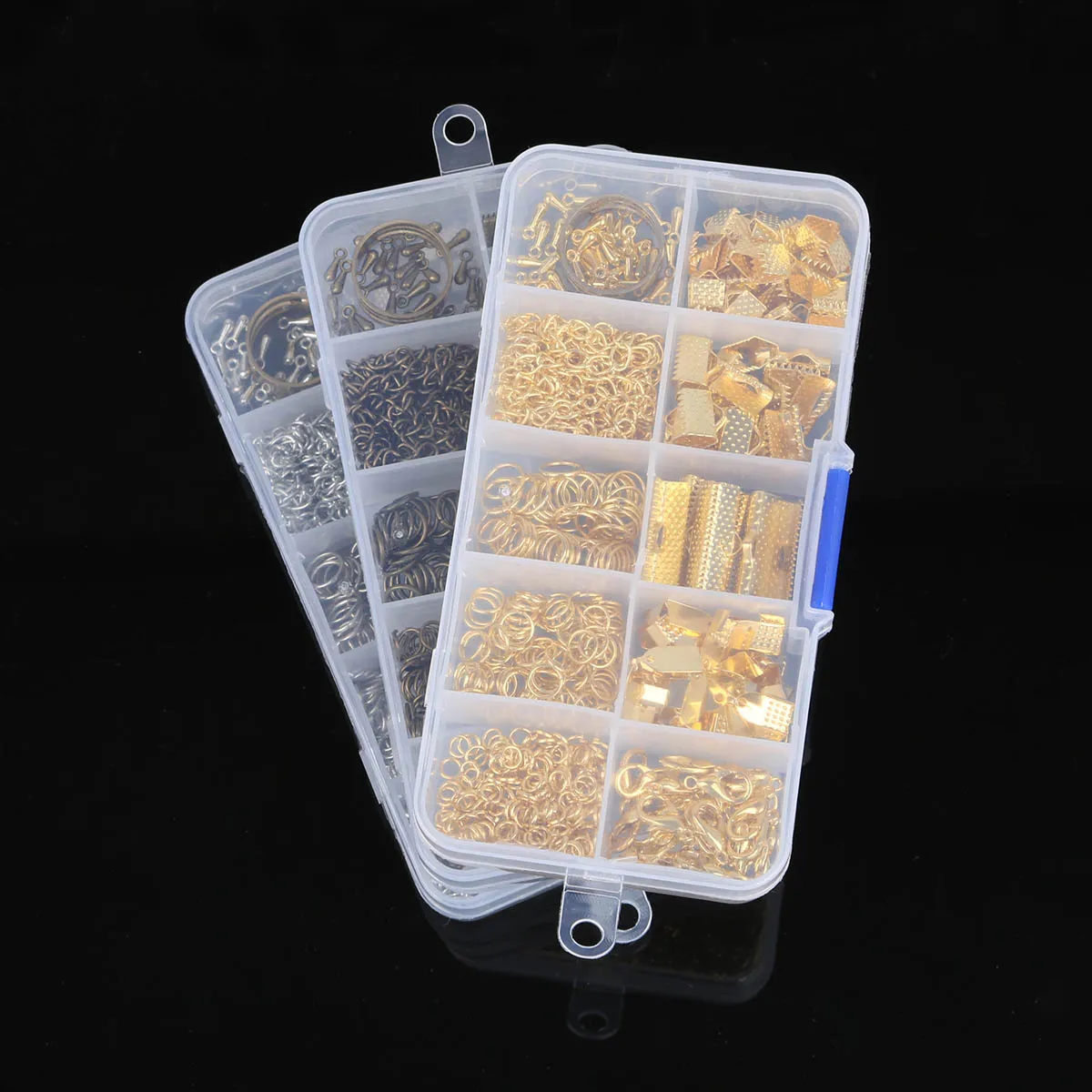 1set 10 Grid Box Single Ring & Lobster Clasp & Tail Chain & Clip & For Making Bracelet Necklace Jewelry Jewelry Tool Beading DIY