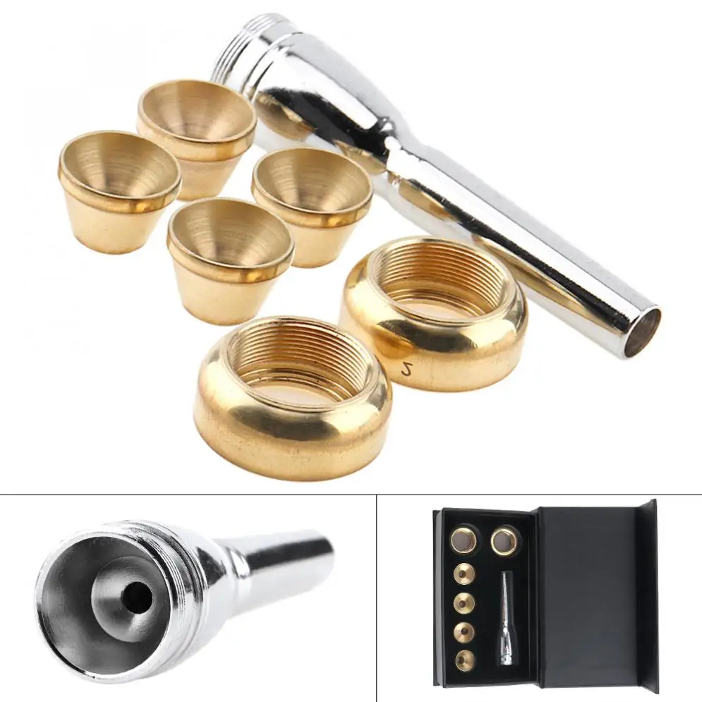 

7pcs/lot Firm Brass Professional Trumpet Mouth 3C 5C 7C 1-1/2C with 2 Golden Heads and 4 Cups for Trumpet