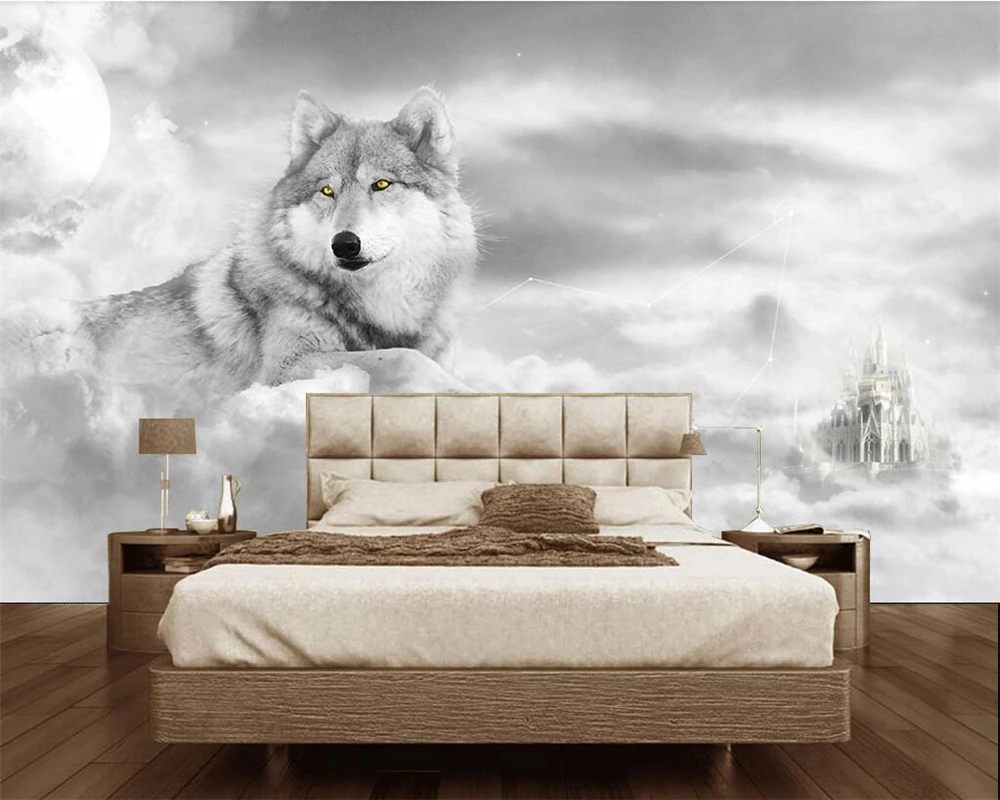 Custom wallpaper murals personality TV background wall Black and white animal wolf decoration painting 3d wallpaper обои