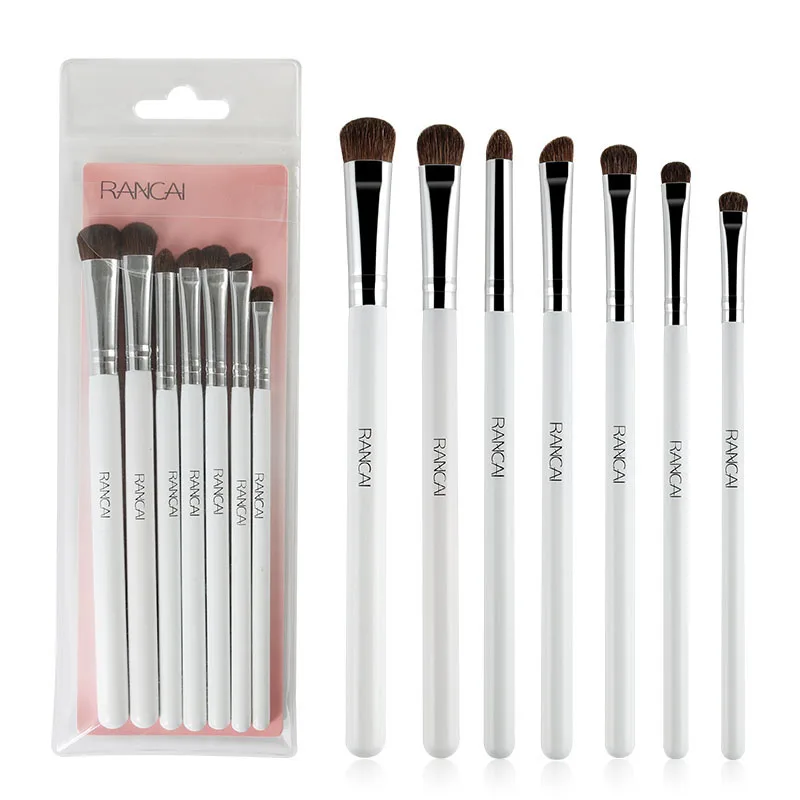 RANCAI 7pcs EyeShadow Brushes Set Natural Horse Pony Hair Cosmetics Blending Smudge Shader Makeup Brushes Beauty Cosmetics Kit