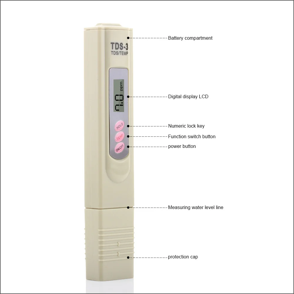 RZ-مقياس درجة الحموضة الرقمي لحوض السمك ، جهاز اختبار القلم TDS 0-999PPM مع إضاءة خلفية LCD محمولة ، مقياس درجة الحموضة الكهربائية