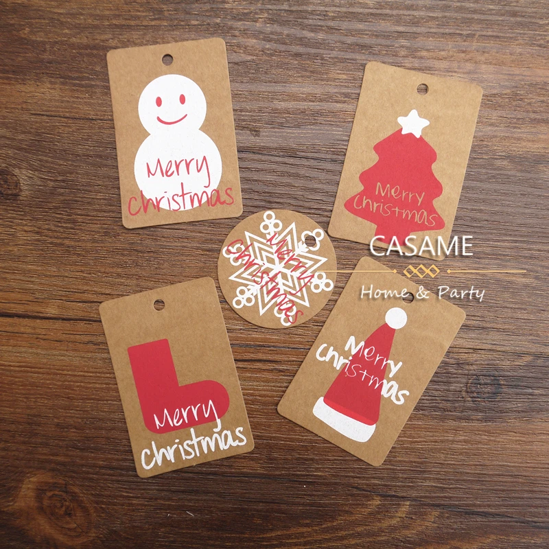 packing 50pcs Korea style cute Kraft Merry Christmas Hang tag Gift tag tags drop cards gifts greeting cards decoration