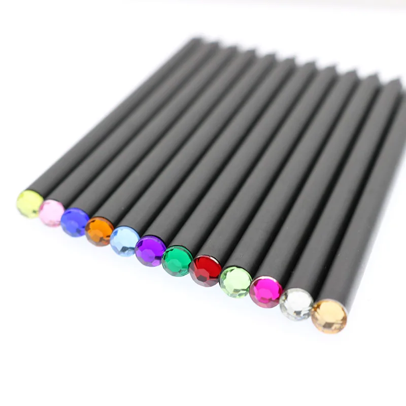 12pcs Black Diamond Diamond Pencil Crayon Drawing Office Supplies Stationery Cute Art Writing Pencil