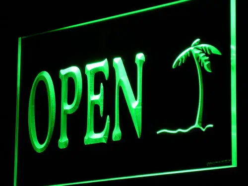 i869 Palm Tree Open Shop Bar Pub Beer Light Signs On/Off Switch 20+ Colors 5 Sizes