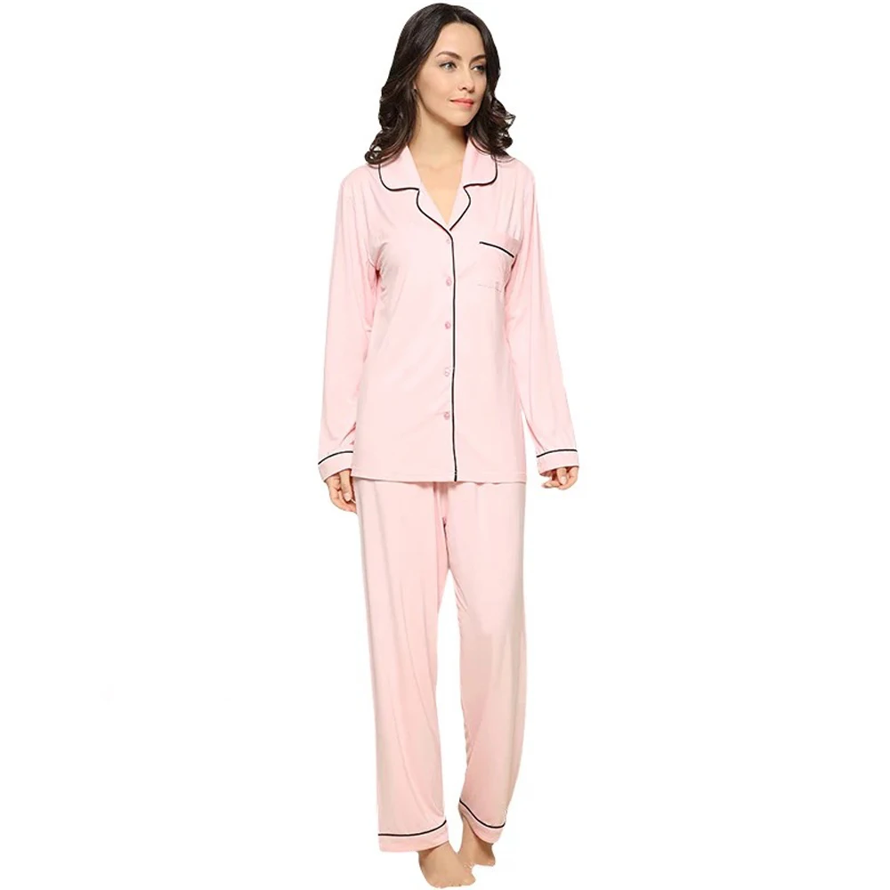 Nam Và Nữ Tre Modal Cotton Jersey Bộ Đồ Ngủ Đồ Ngủ Mặc Nhà Loungewear Cài Nút Pyjama Bộ Với Quần Dài