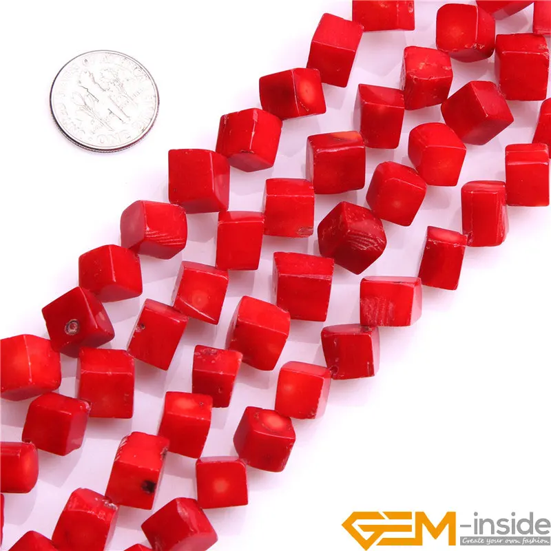 Cubic Red Coral Beads For Jewelry Making Strand 15\