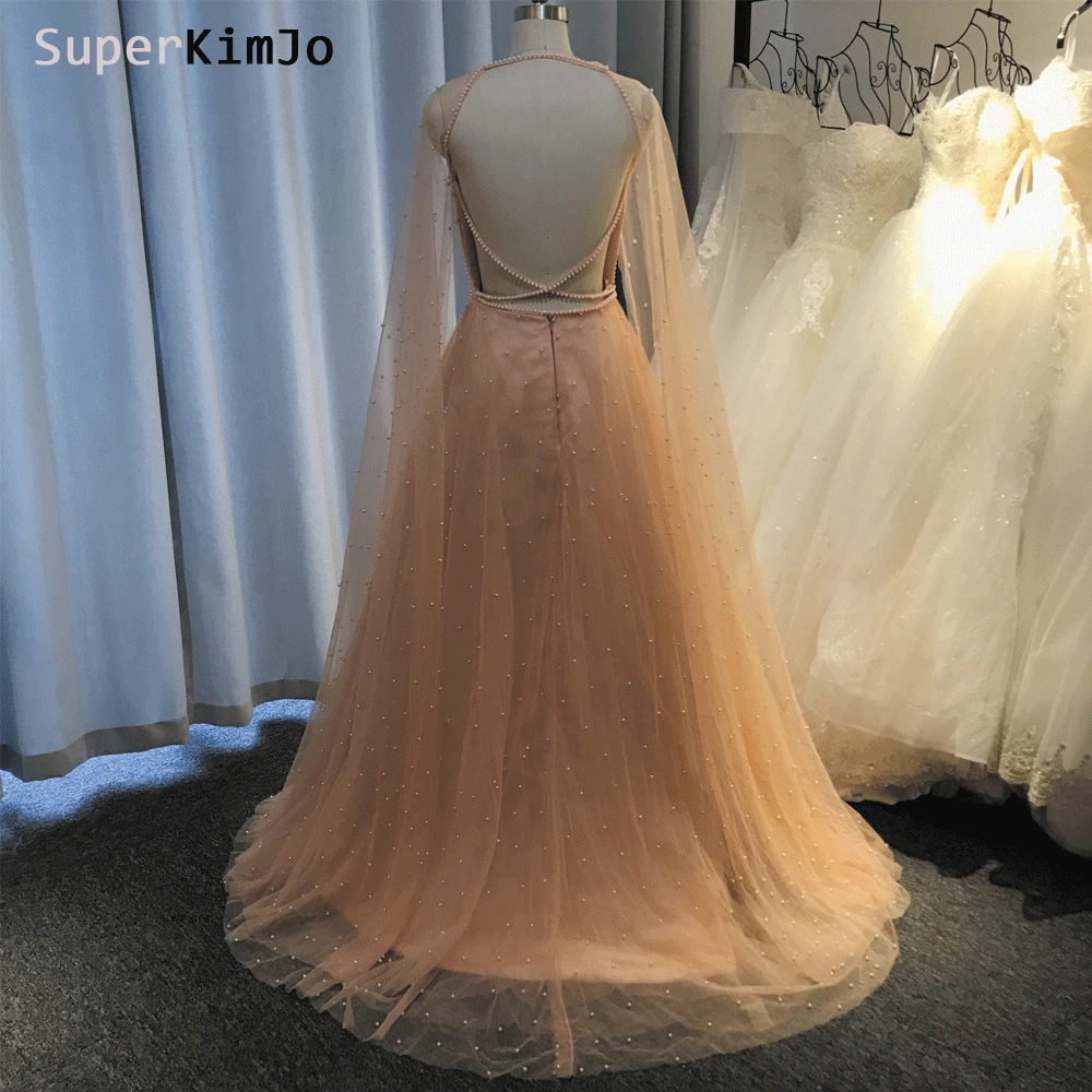 SuperKimJo Peals فساتين لحضور الحفلات الموسيقية 2020 وردي مغبر A خط أنيق بدون ظهر فستان حفلات طويل Vestido De Festa