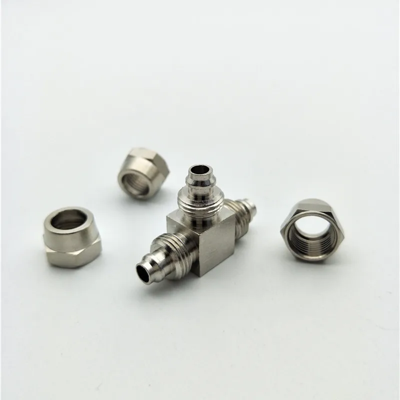 5pcs Chrome Plated Brass Tee Shape Quick Coupler 4mm 6mm 8mm 10mm 12mm Three Way Fittings Connector for Tube