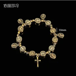Jesus Cross Bracelet, Jesus Rose Center Holy Mercy Icon Rose Bracelet, Saint Benedict Rosary Cross Bracelet.
