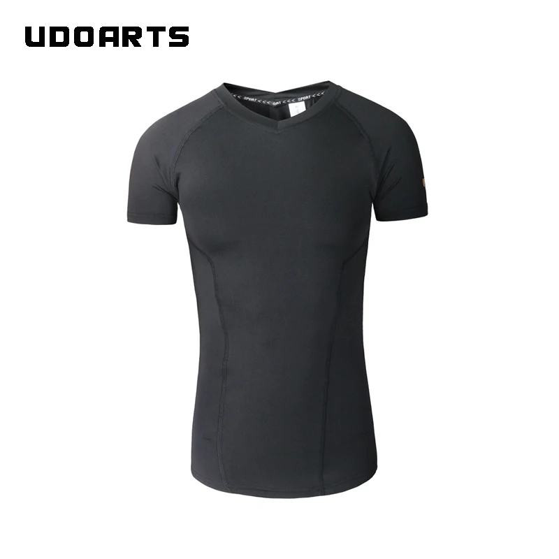 Udoarts Compression V-Neck Shirt and Ponte Fabric Shorts With Zippers - Fitness Yoga Running Training Suit for Men