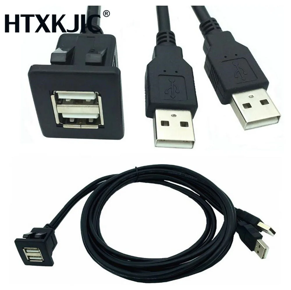 Nova usb2.0 montagem nivelada cabo 1 m/2 m duplo/única extensão do porto usb painel nivelado painel de montagem cabo para carro barco motocicleta