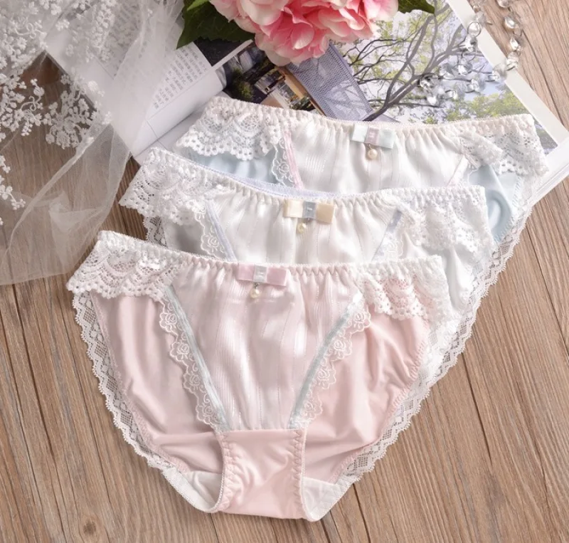 High Elasticity Milk Silk Smooth Cute Lovely Sweety Women Panties Low Waist Soft Sexy Lace Japanese Style Female Underwear