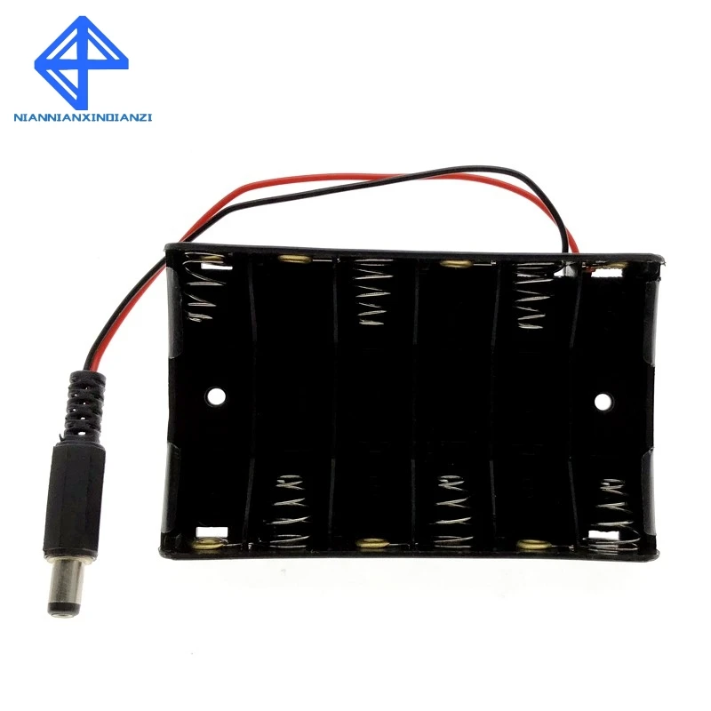 Size 6 AA Battery Case Holder Box For 6pcs Size AA Battery Case Storage Holder With DC2.1 Power Jack For Arduino