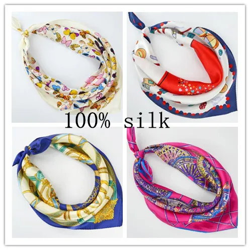 Của phụ nữ 100% silk scarf quảng lady của mùa xuân và mùa hè in khăn lụa cô gái ngân hàng làm việc mặc khăn 53*53 cm