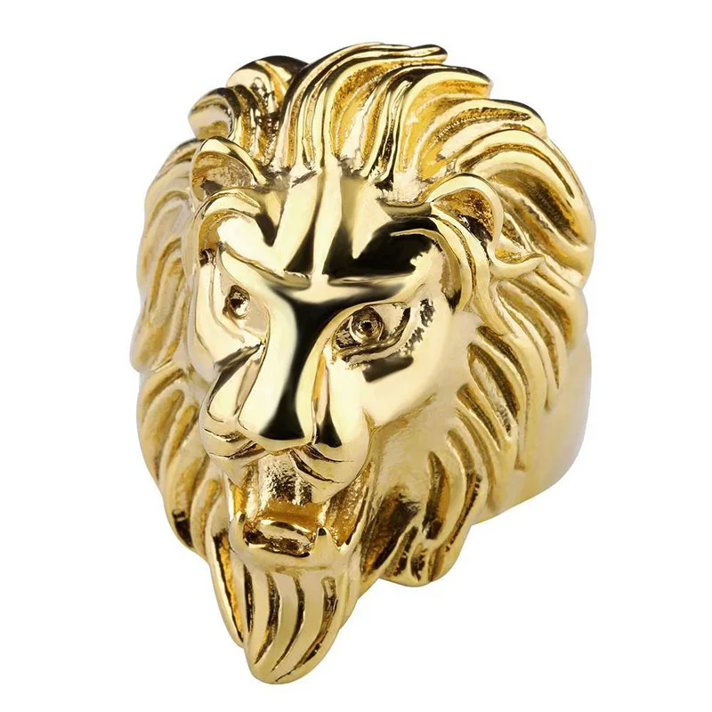 High Quality Punk Lion Head Animal Finger Ring For Men Male Gold Silver Color Titanium Steel Anel 8-13 US Big Size Bijoux TR0135