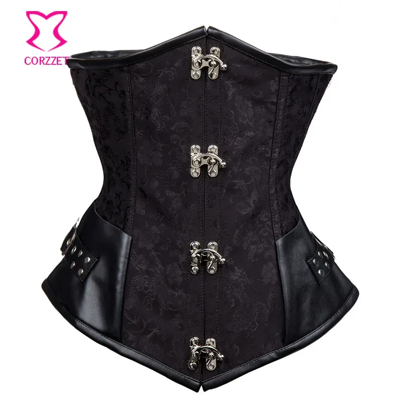 

Corzzet Gothic Black Steel Boned Underbust Corsets And Bustiers Waist Cincher Plus Size Steampunk Mulheres Espartilho Corselet