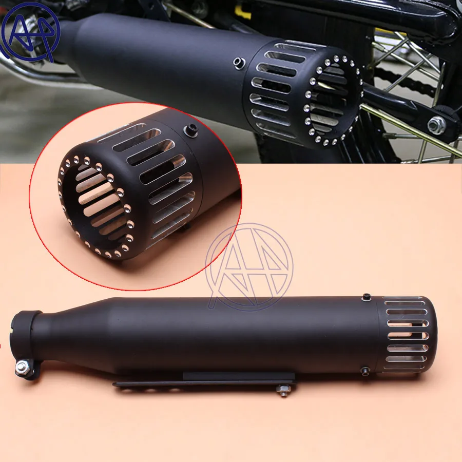 

Motorcycle Iron Cafe Racer Exhaust Pipe with Sliding Bracket Matte Black Universal Fit Honda Yamaha Kawasaki