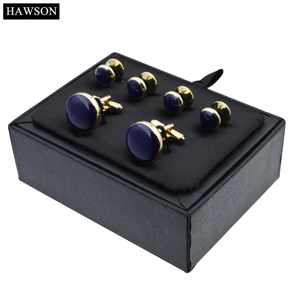 HAWSON แบรนด์คลาสสิก Gold-สีชุบเคลือบ Cufflinks Studs ชุดสำหรับ Tuxedo เสื้อกล่อง