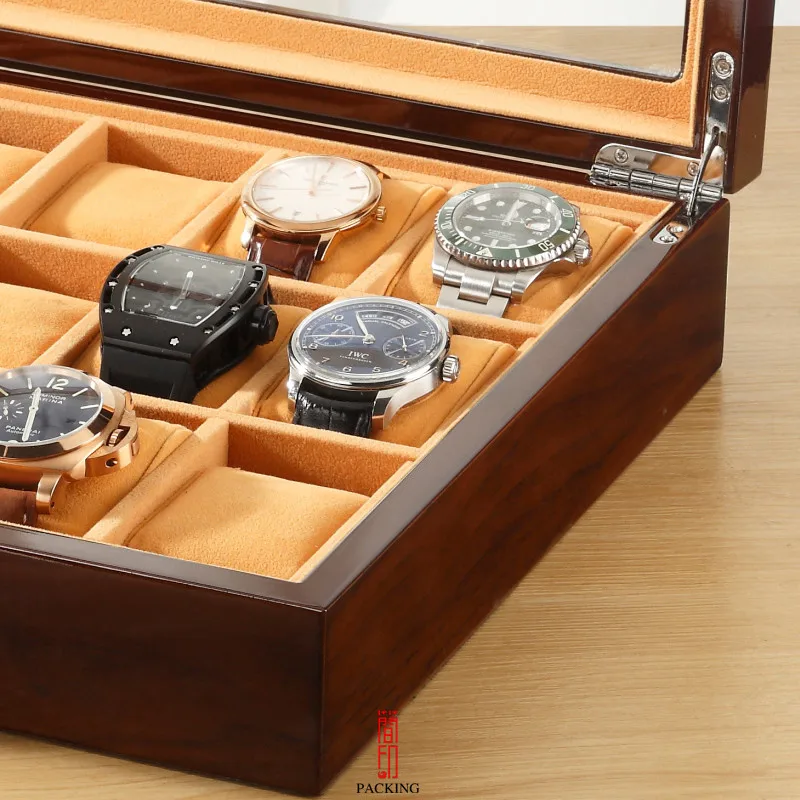 Wooden Baking Varnish Box With Glass Cover Imitating Padauk Display Or Storage Box for Watch And Jewelry Bracelet