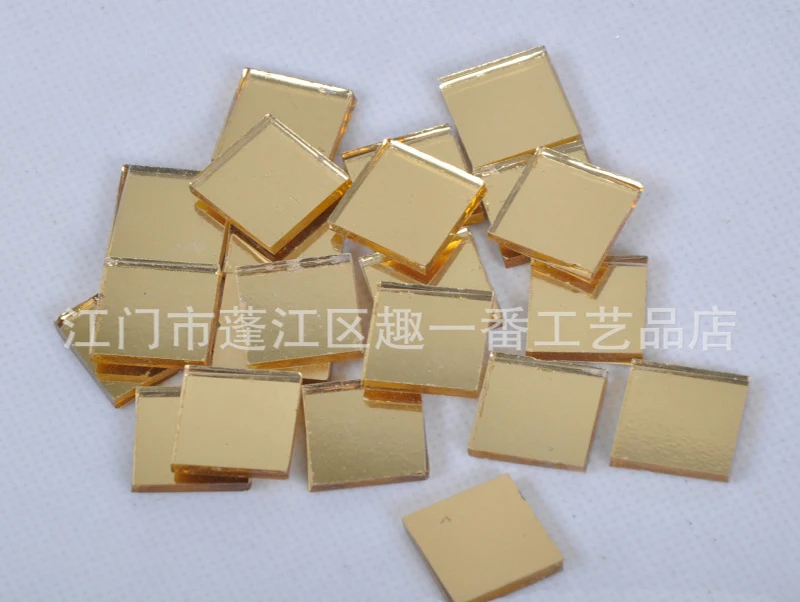 Set Of 80pcs 20x20mm Square Gold Glass Mirror Mosaic Tiles, for Crafts Accessories, Glass Mirror pieces for DIY Projects