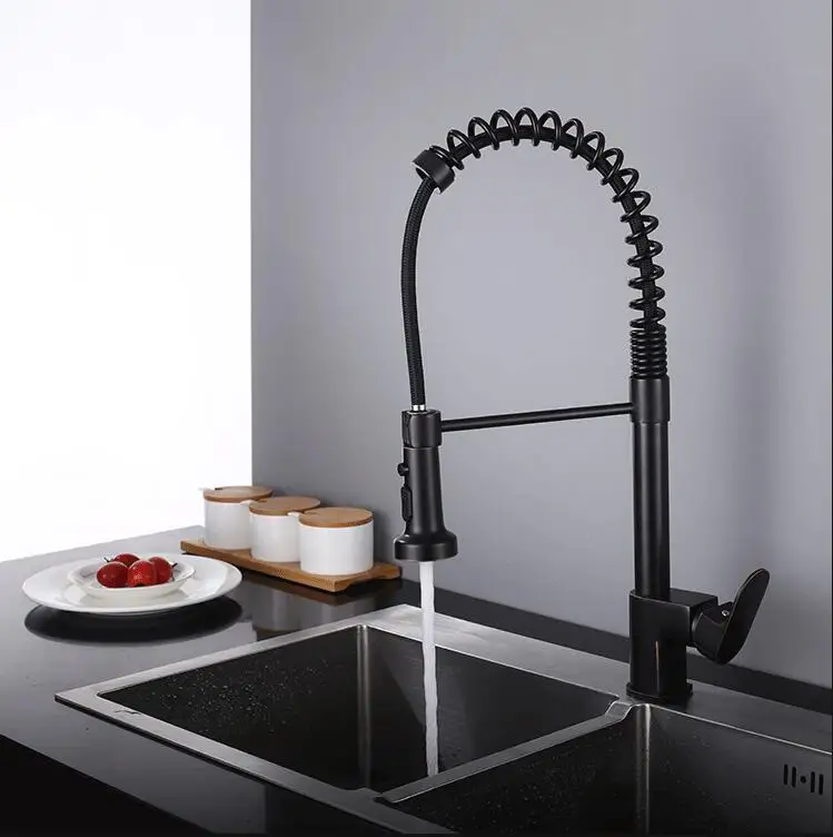 530mm High All brass kitchen faucet pull down Spring Mixer faucet with double mode spray--Oil Rubbed Bronze Black