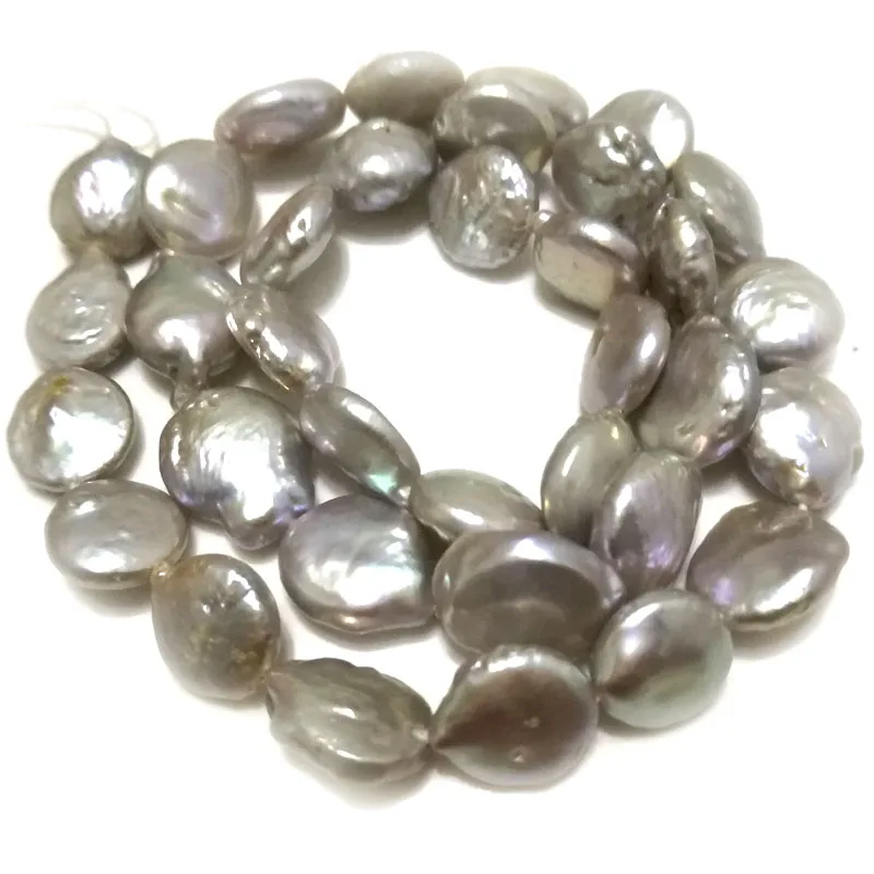 

16 inches AA 10-11mm Silver Gray Natural Coin Pearl Loose Strand