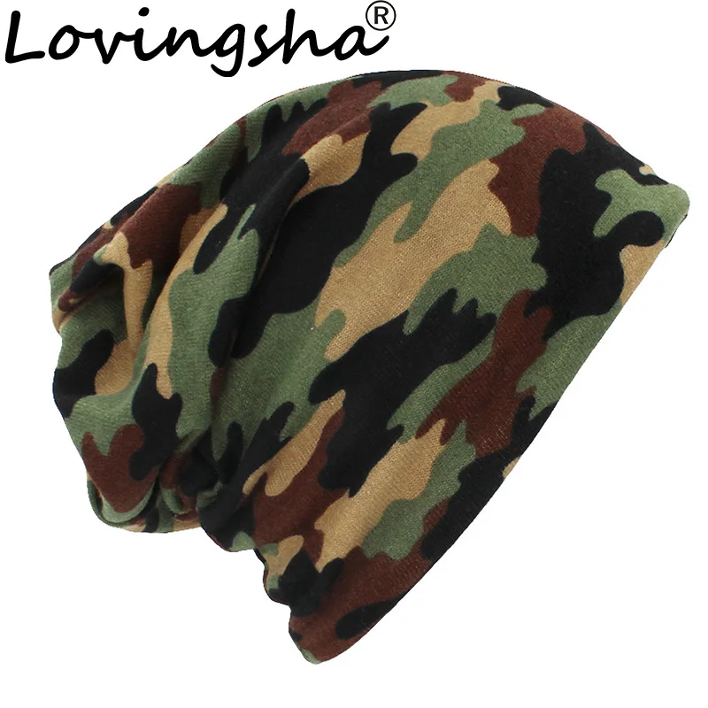 

LOVINGSHA Autumn Winter Thin Multifunction Women Skullies Beanies Camouflage Design Hats For Men Fashion Feminino Scarf HT110