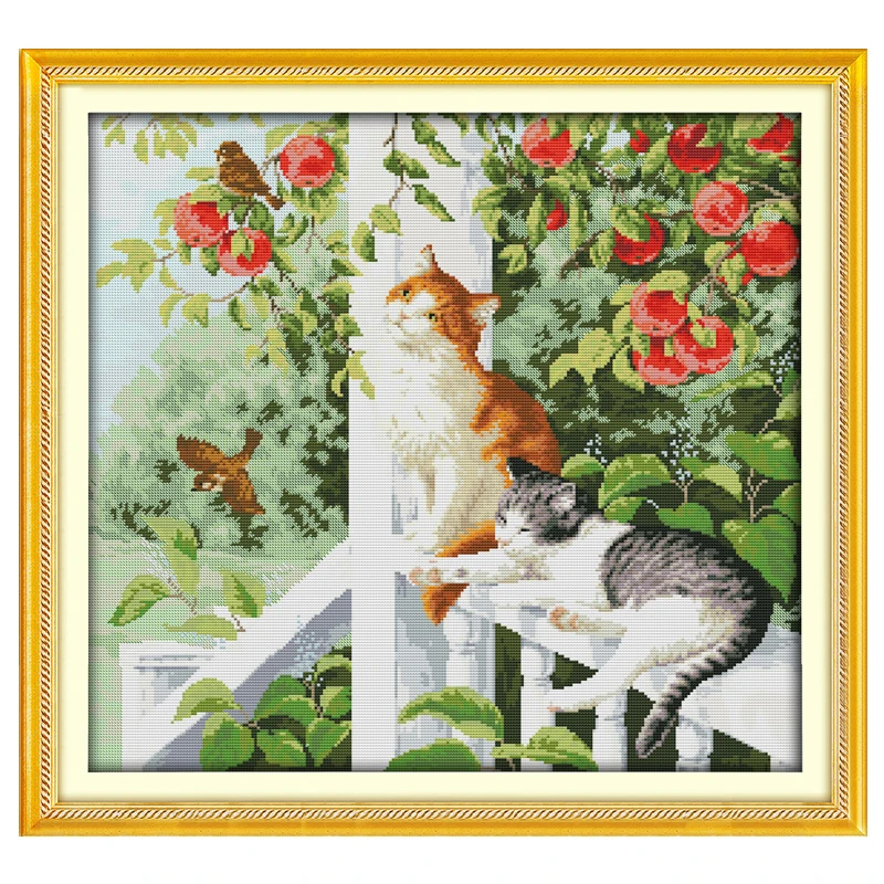 The Two Cats Patterns Counted Cross Stitch Set DIY 11CT 14CT 16CT Stamped DMC Cross-stitch Kit Embroidery Needlework Home Decor