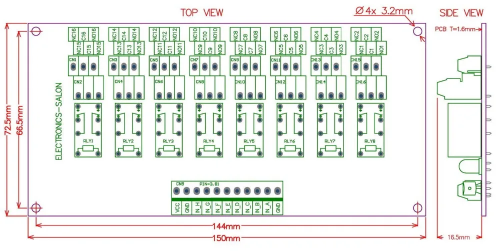 Electronics-Salon 8 Channel DPDT Signal Relay Module Board (Operating Voltage: DC 12V)
