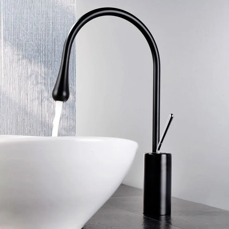 Matt Black & Chrome Brass Bathroom Basin Faucet Drop-shaped Water Mixer Deck Mounted Single Holder Single Hole