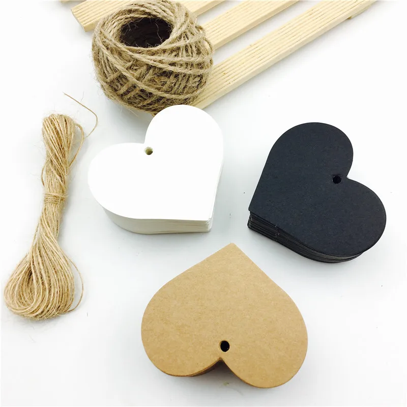 100 sztuk/partia w kształcie serca biały czarny brązowy papier pakowy tagi ogrodnictwo etykiety DIY ślub uwaga puste rękodzieło prezent Tag 6.5*5cm