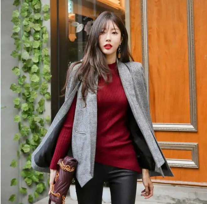 High Street  Women Cloak Coat 2018 Autumn Runway Fashion Gray Shawl Poncho Cardigan Coat Long Sleeve Lapel OL Style Outwear