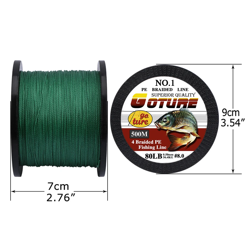 Goture 500M PE Braided Fishing Line 4 Strands Super Strong Multifilament Fishing Lines 12-80LB