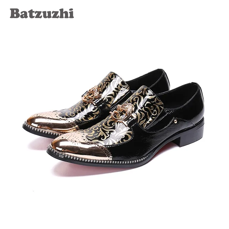 Batzuzhi Italian Type Men Shoes Metal Tip Toe Black Formal Shoes Men Business Leather Dress Shoes Party zapatos de hombre, US12