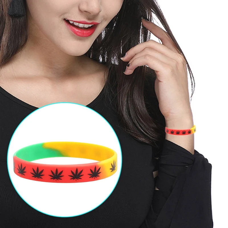 1pc  Silicone  Leaves Fashion Leaf Print  Bracelet&Bangles Black White Color Wristband Fashion Jewelry