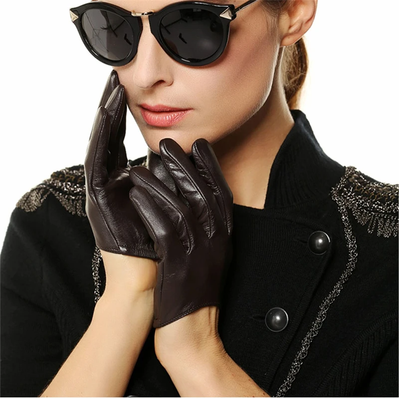 Genuine Leather Women Gloves Female Dance Sheepskin Gloves Fashion Trend Short Style Fingers Unlined L098N-1