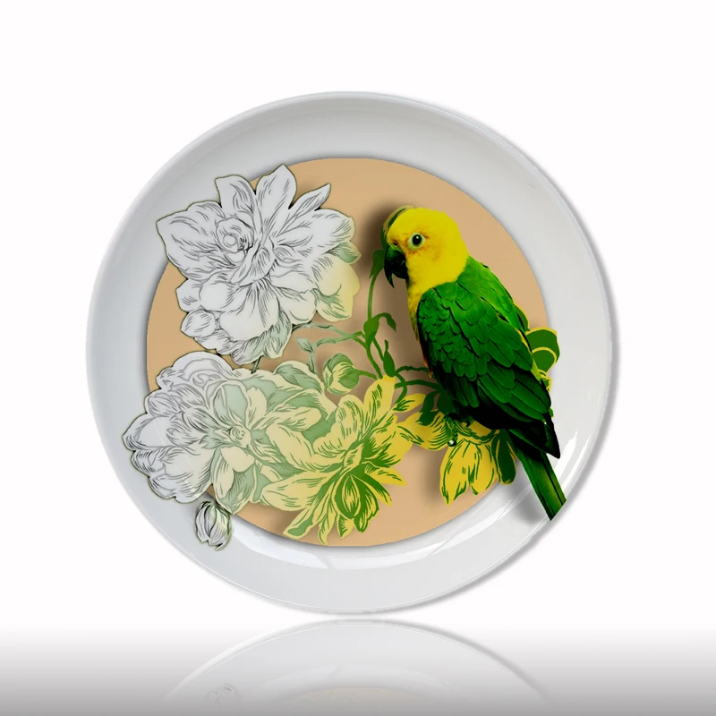 Creative Design Flowers and Birds Animal Pattern Decoration Hanging Plate Rustic Home Decorations The New Southeast Designer