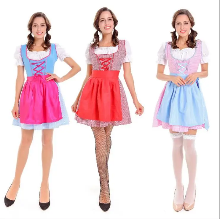 Oktoberfest Beer Festival October Dirndl sexy Maid lingerie Dress Apron Blouse Gown German Wench Costume Adult Fancy Dress