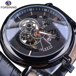 Forsining Cassa Trasparente Avigator Serie Cinturino In Vera Pelle Fashion Design Scheletro Uomini Automatico Orologi Top Brand di Lusso