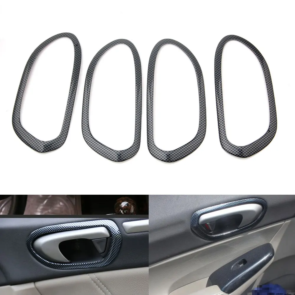 4Pcs ABS Carbon Fiber Painted Interior Door Handle Bowl Decorative Frame Cover Trim Molding Fit For Honda eight-generation Civic